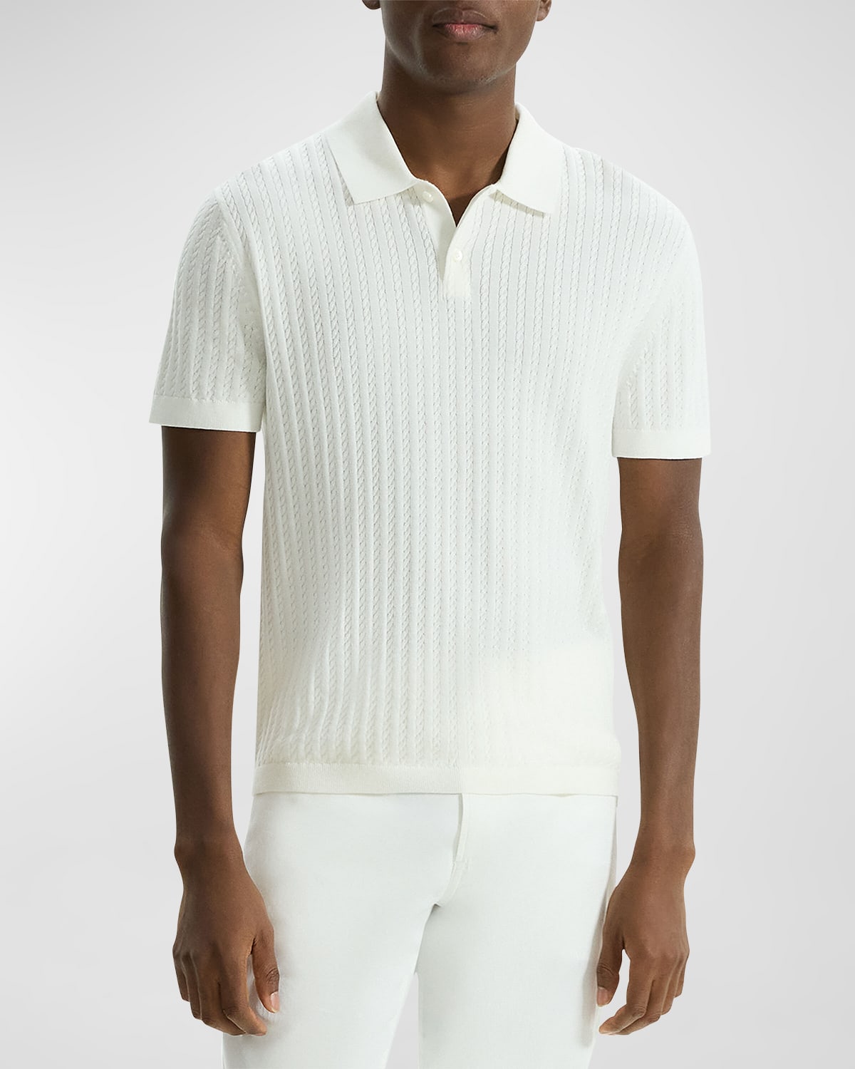 Shop Theory Men's Cable-knit Polo Sweater In Ivory