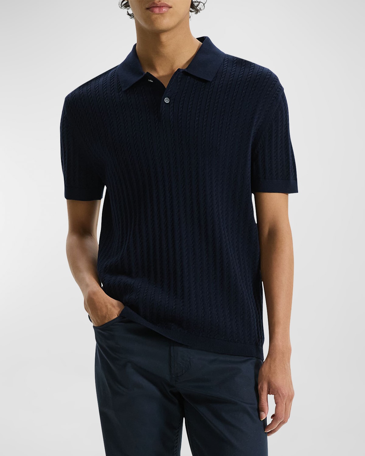 Shop Theory Men's Cable-knit Polo Sweater In Baltic
