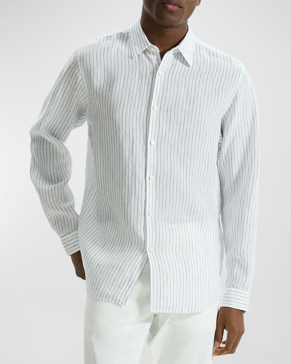 Shop Theory Men's Irving Striped Sport Shirt In Wht/ocean