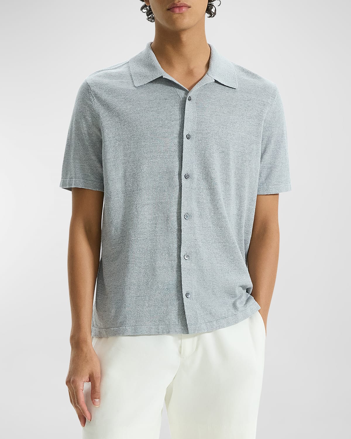 Shop Theory Men's Linen-blend Camp Shirt In Grey Heather