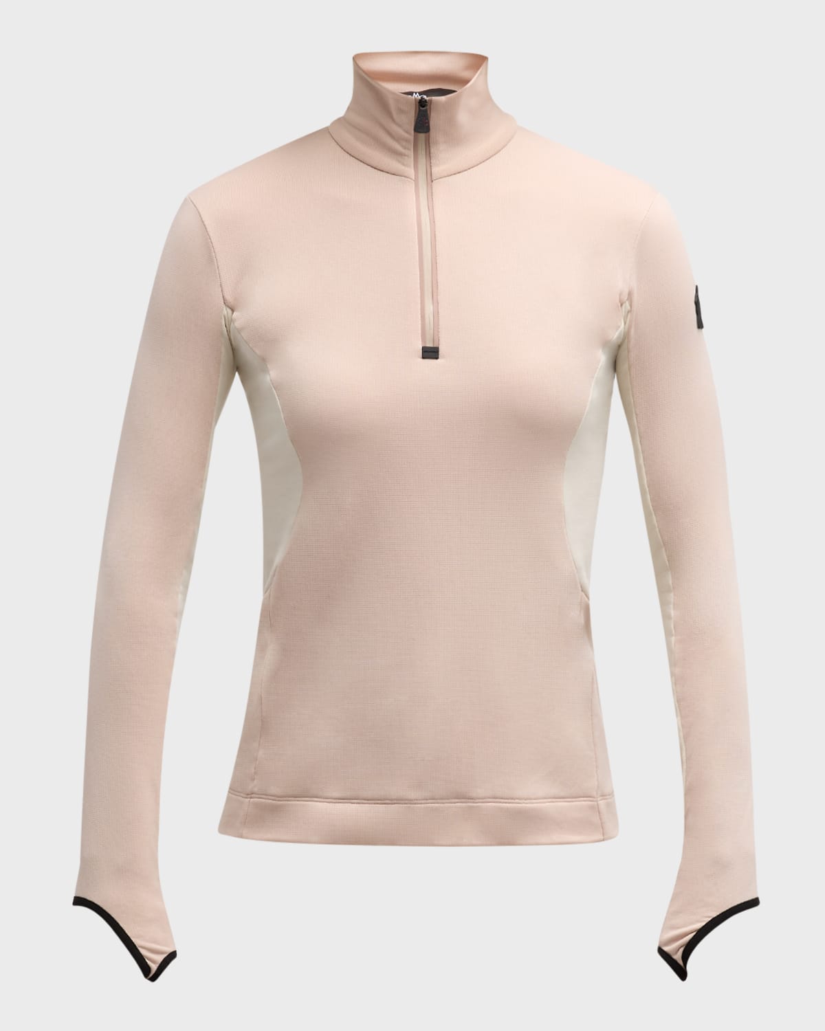 Moncler Grenoble Colorblock Long Sleeve Quarter Zip Ski Top In Light Pink