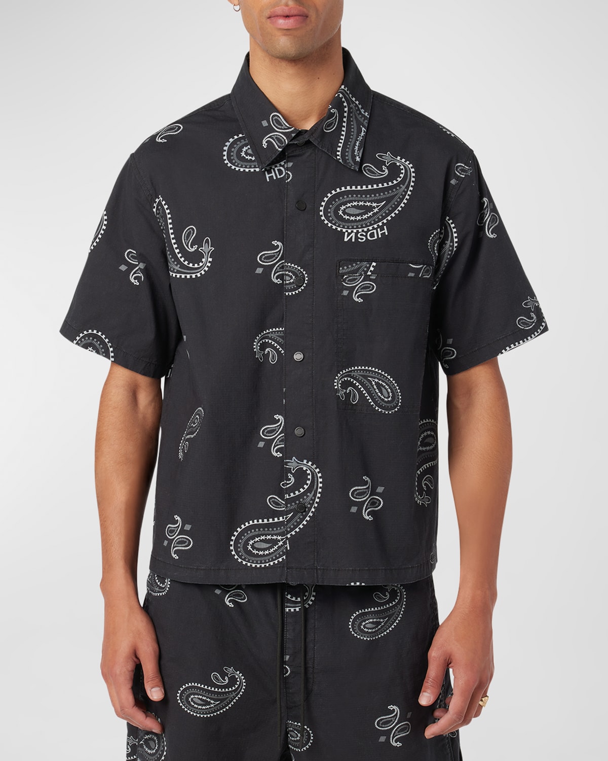 Shop Hudson Men's Cropped Paisley Button-down Shirt In Black Bandana