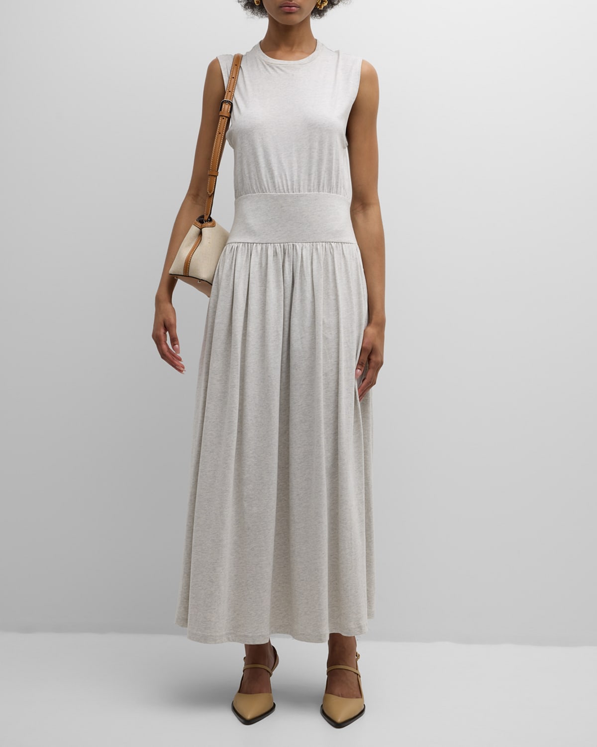 Shop Totême Sleeveless Cotton Maxi T-shirt Dress In Light/pastel Grey