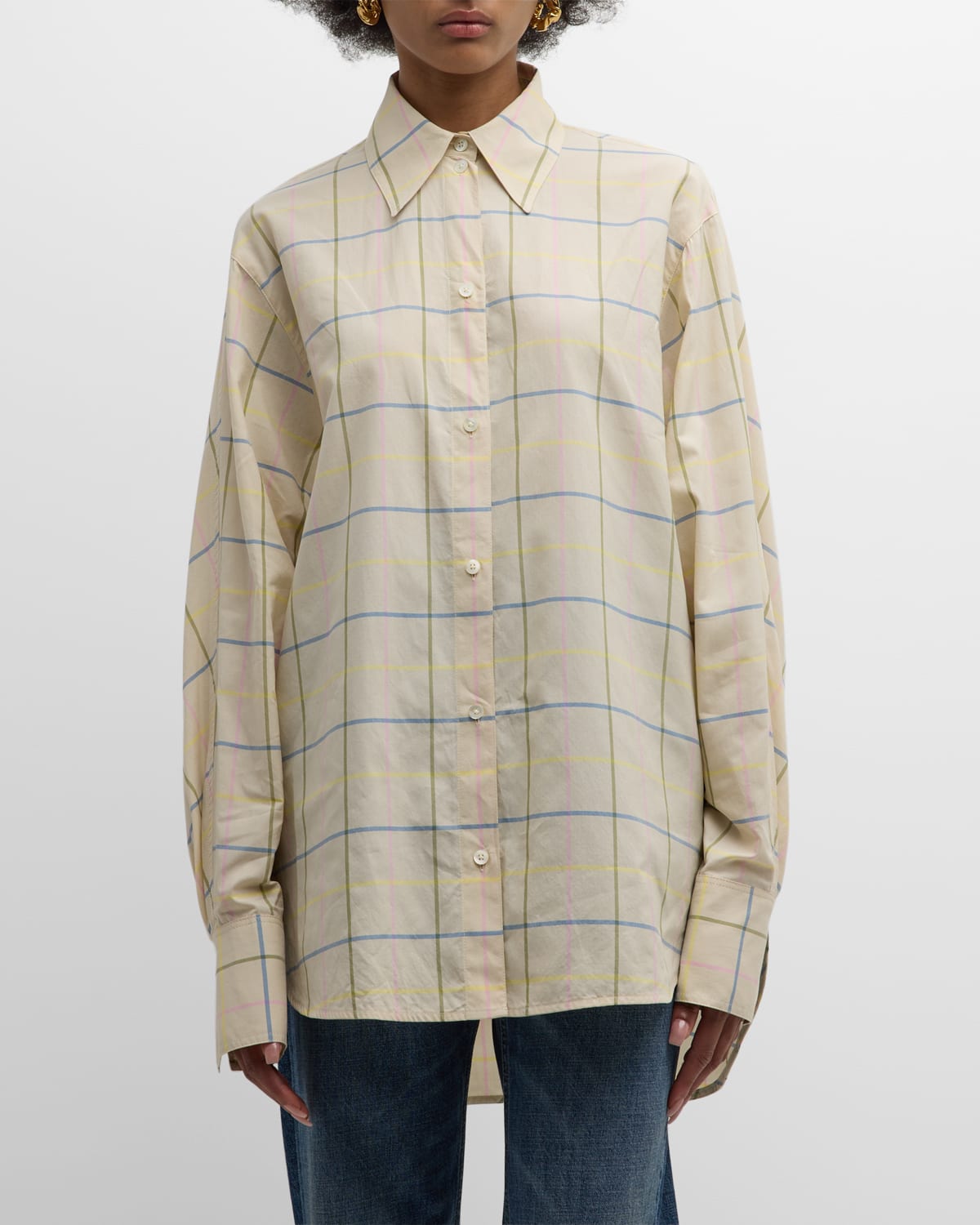 Totême Plaid Poplin Button-front Shirt In Natural