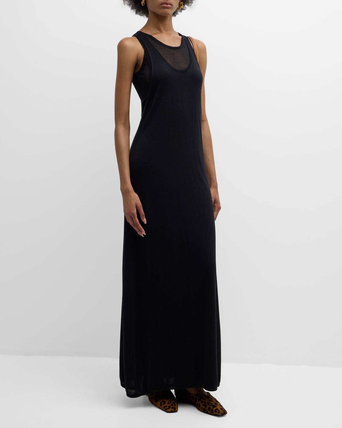 Shop Totême Layered Knit Maxi Tank Dress In Black