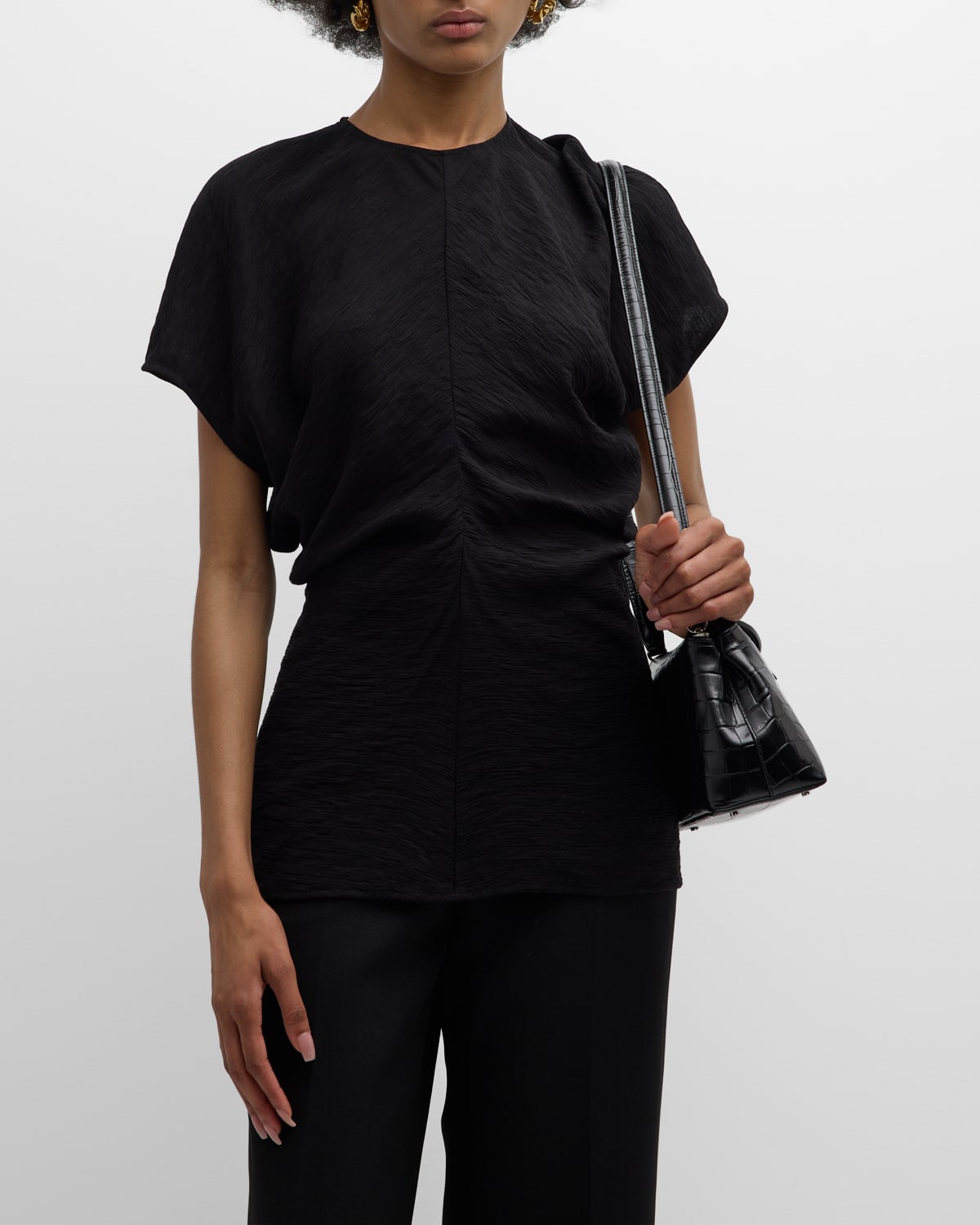 Shop Totême Slouch Waist Short-sleeve Top In Black