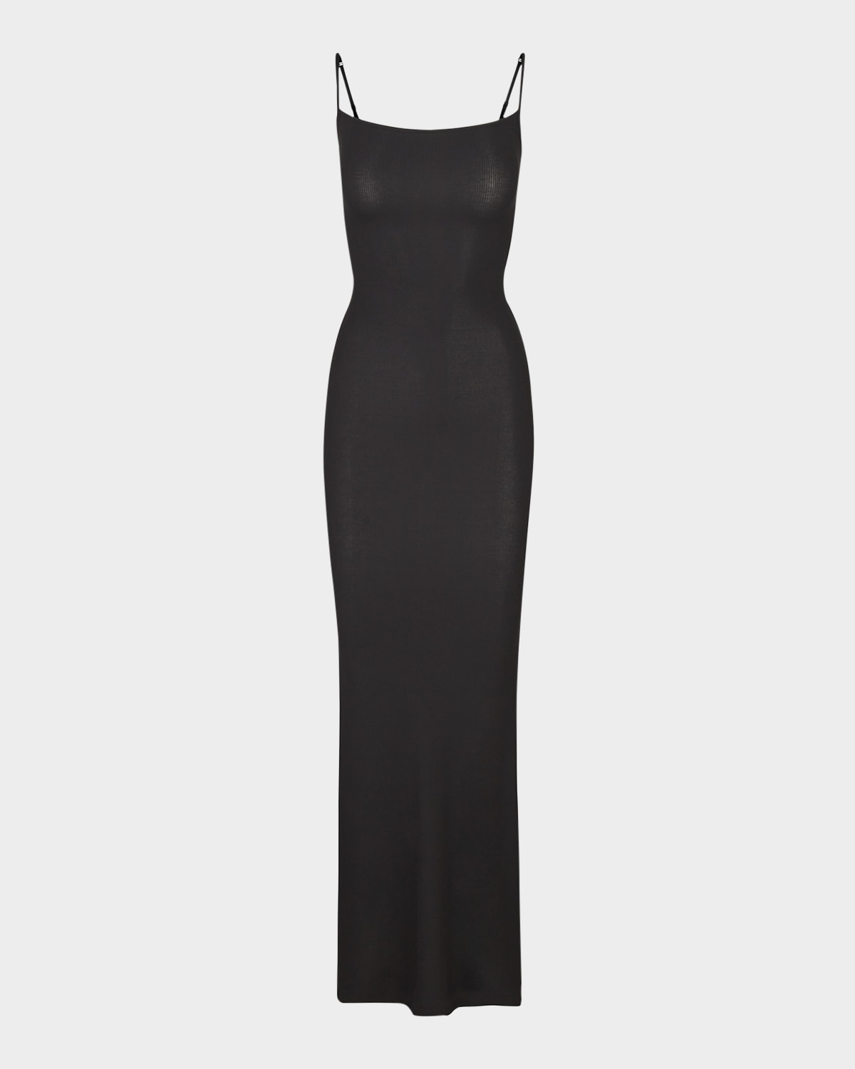 Skims Soft Lounge Ribbed Stretch-modal Maxi Slip Dress In Onyx