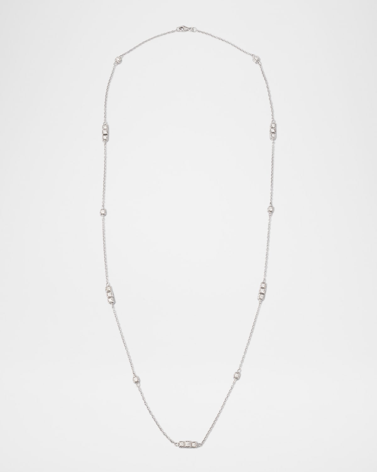 Faro Long Necklace in 18K White Gold with Cube Elements and White Diamonds, 70cm