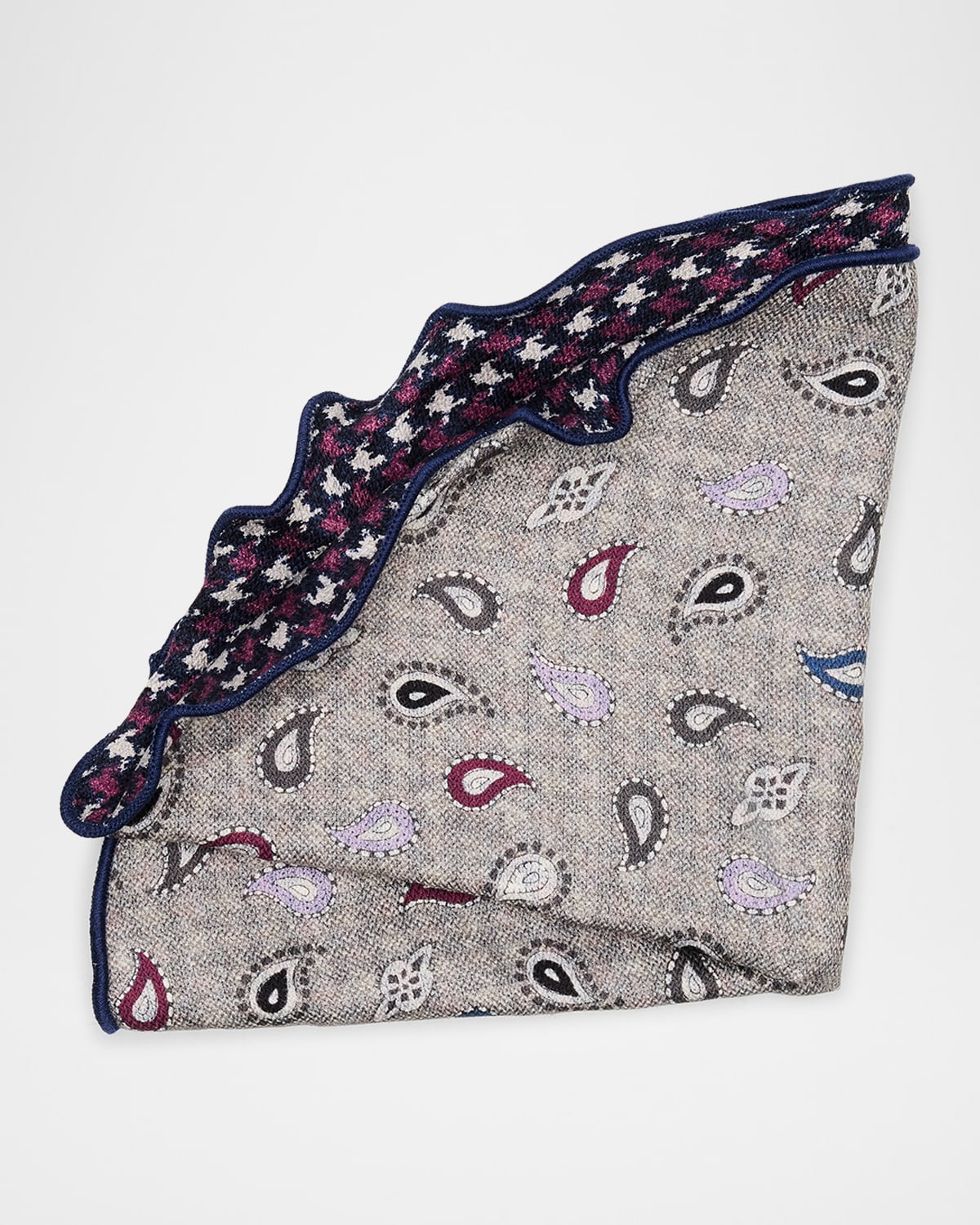 Edward Armah Men's Silk Reversible Houndstooth and Paisley Pocket Round