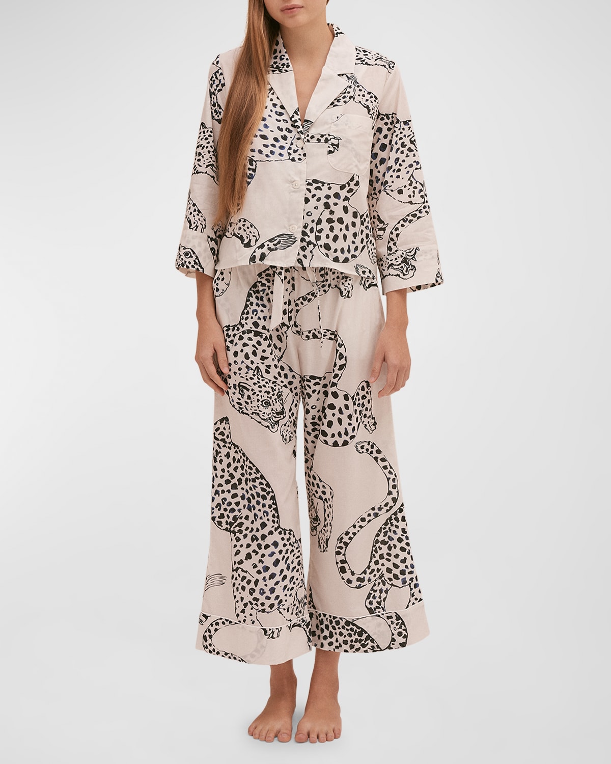 Cropped Animal-Print Pajama Set
