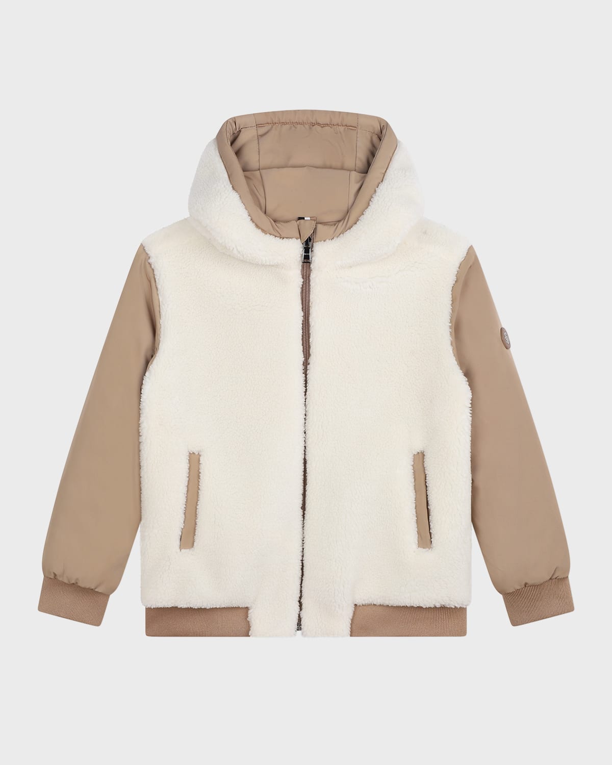 Hugo Boss Kids' Boy's Logo Badge Reversible Sherpa Jacket In Cookie