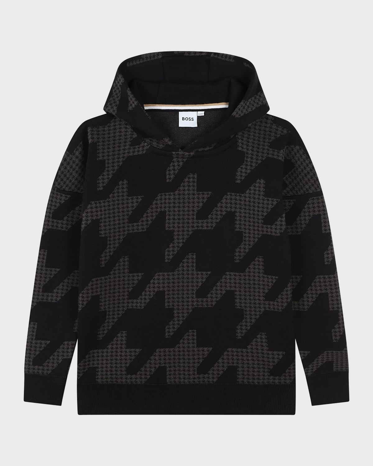 Hugo Boss Boy's Houndstooth-print Hoodie In Black