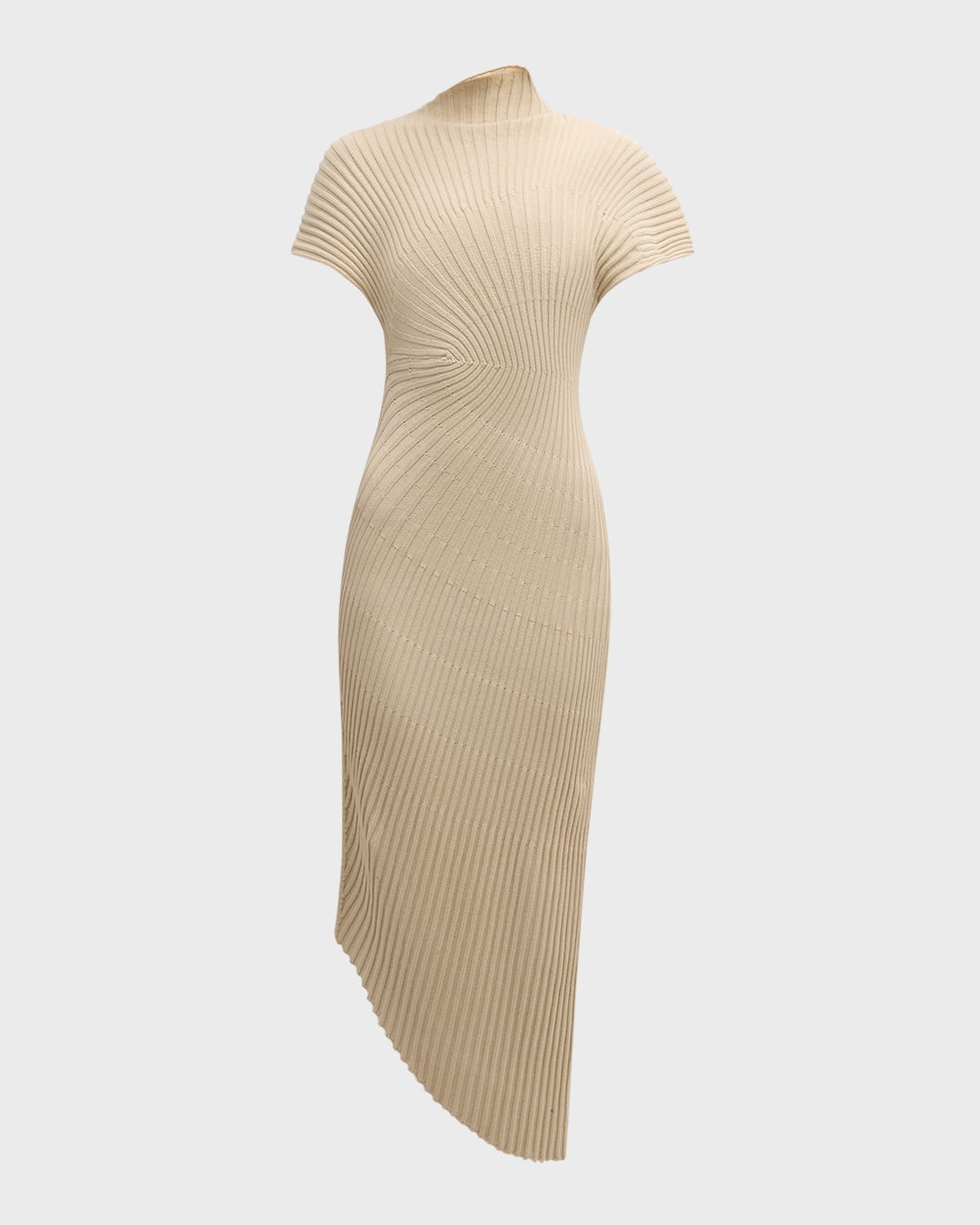 CULT GAIA CHRYSTA ASYMMETRIC MOCK-NECK COTTON KNIT MIDI DRESS 