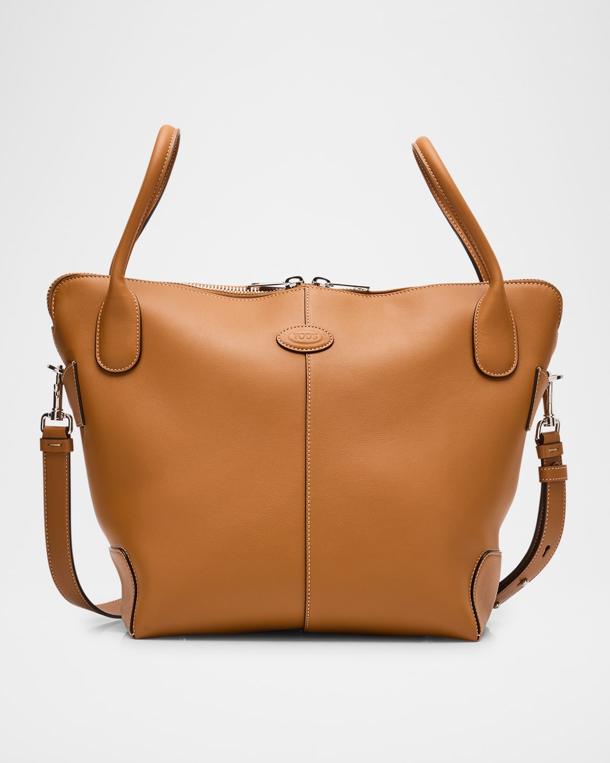 Tod's Zip Calf Leather Bucket Shoulder Bag In Cuoio