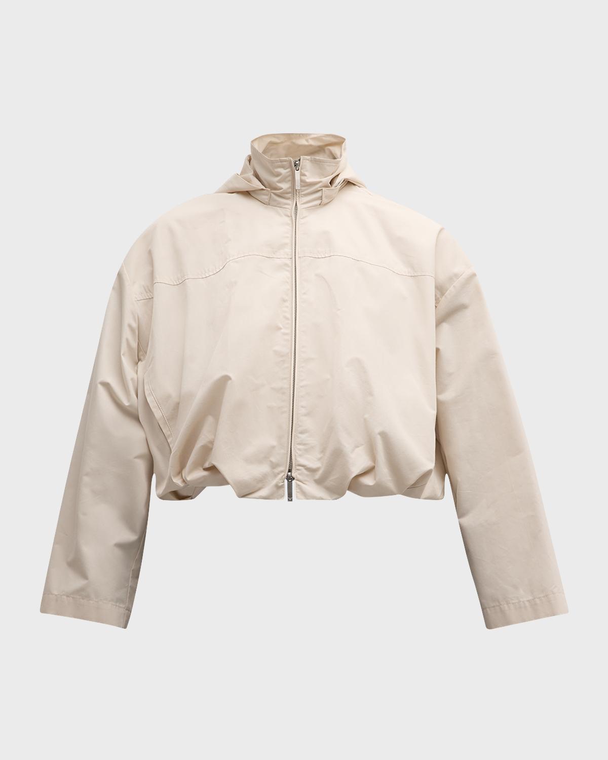 Emporio Armani Cropped Technical Cotton Windbreaker In Beige