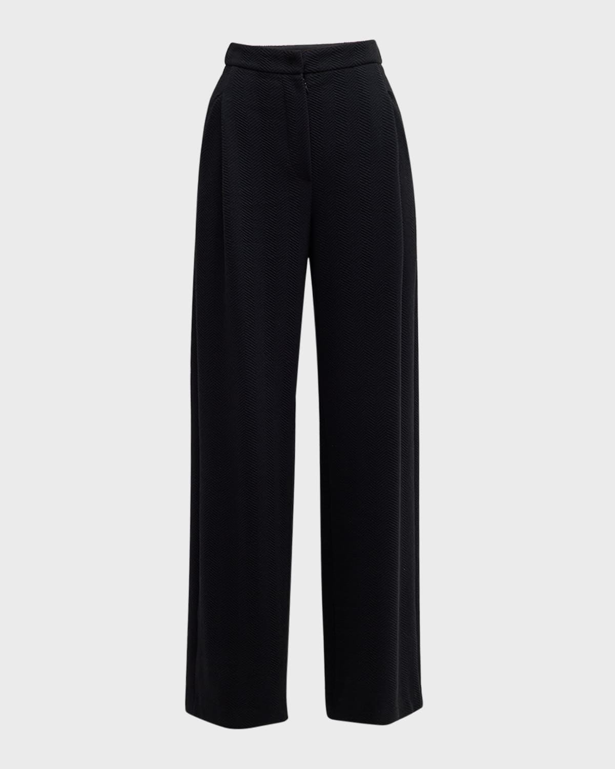 Emporio Armani Chevron Jersey Straight Leg Trousers In Black