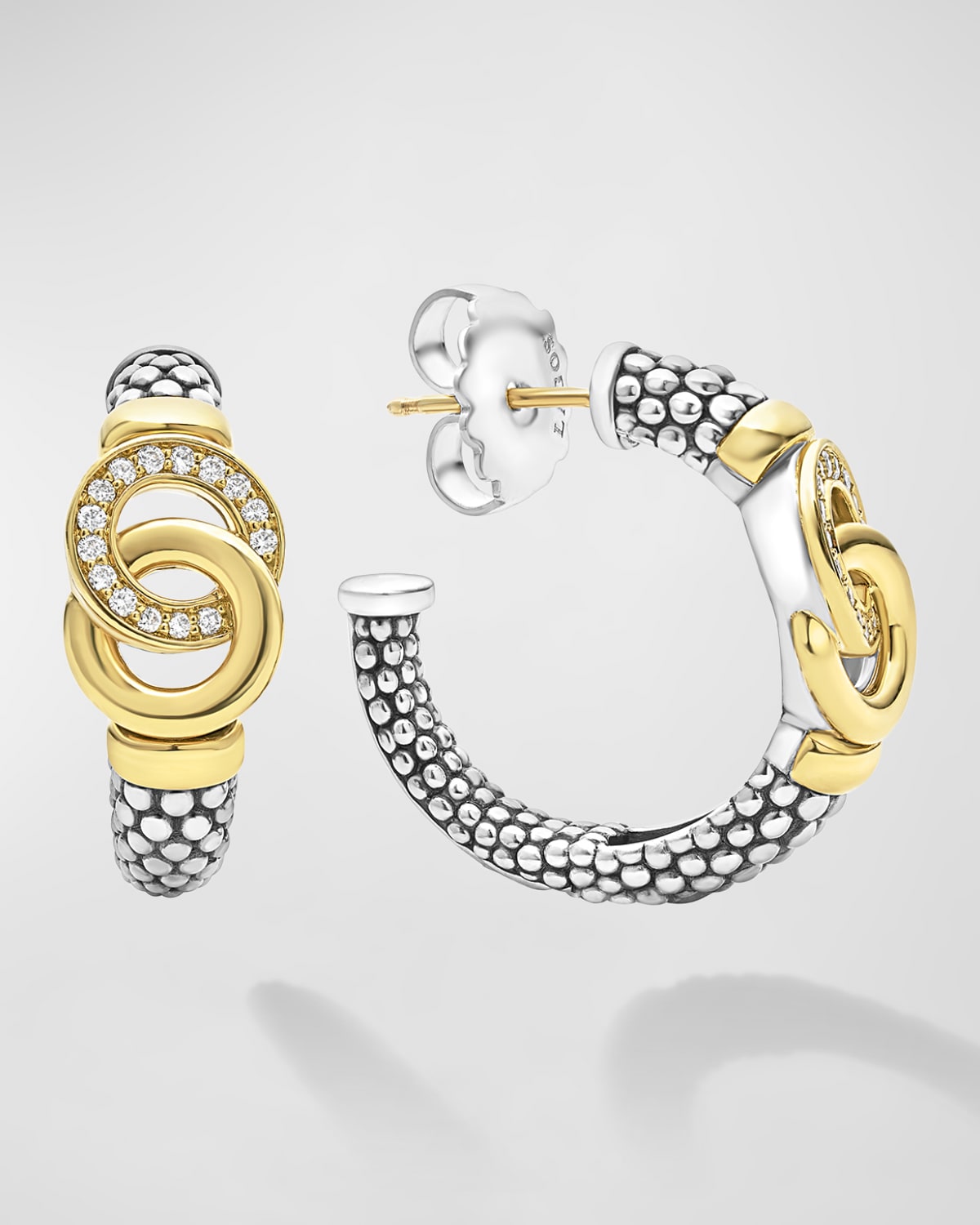 Signature Caviar Two-Tone Interlocking Diamond Hoop Earrings