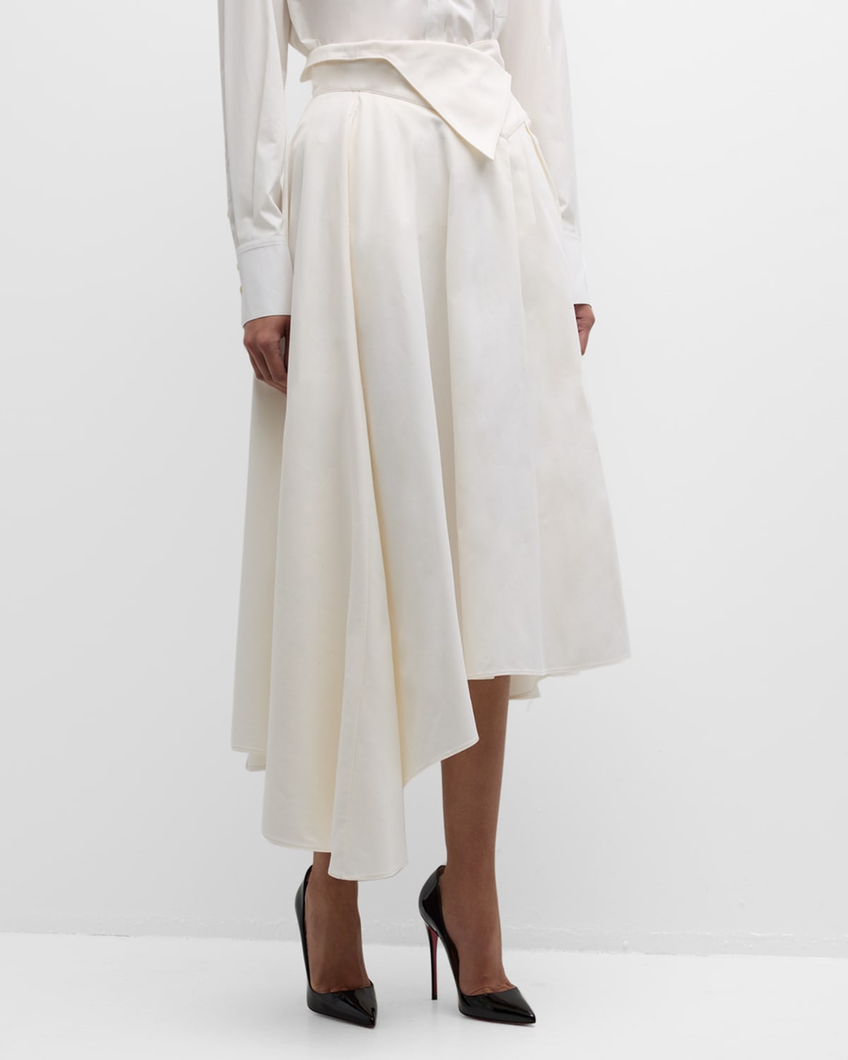 Salon 1884 Damita Pintuck Asymmetric Midi Skirt In White