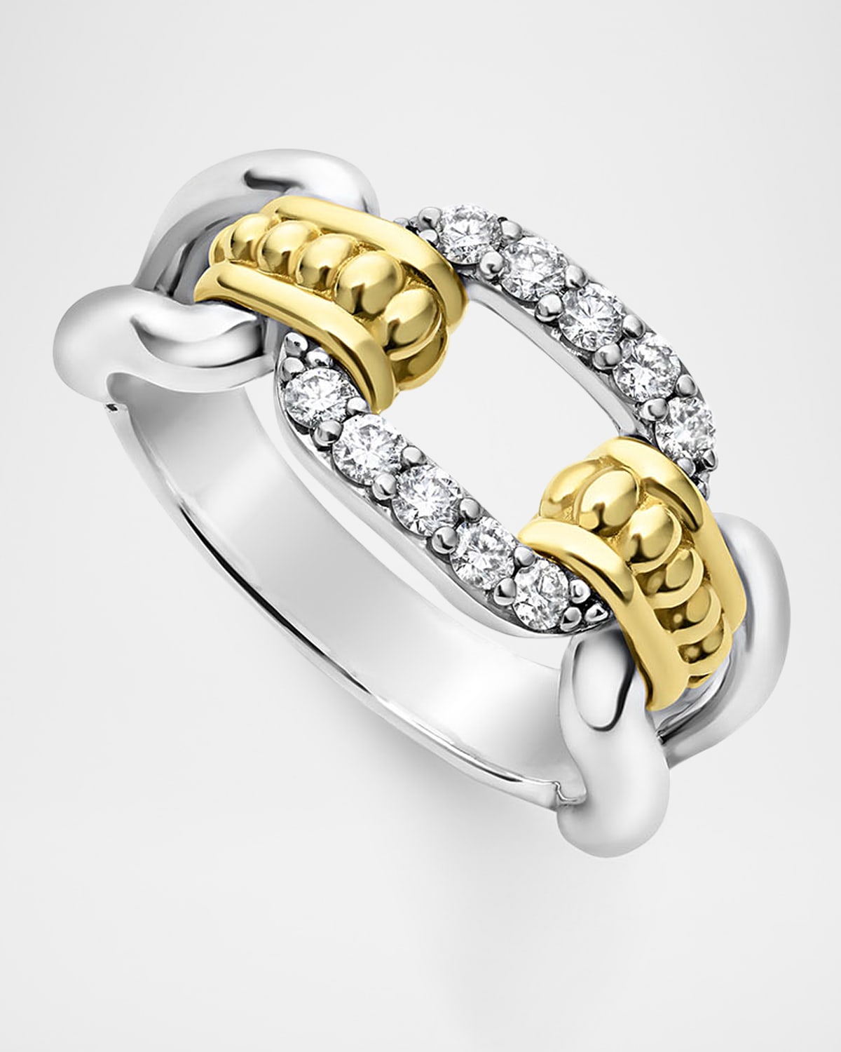 Signature Caviar Two-Tone Links Ring, Size 7