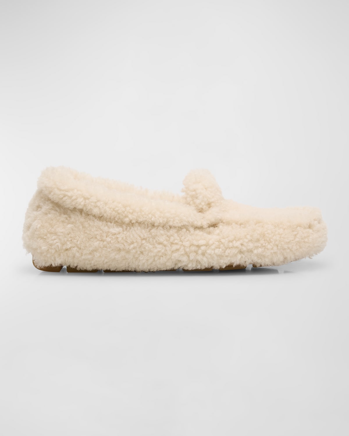Prada Triangle Logo Shearling Loafers In Naturale