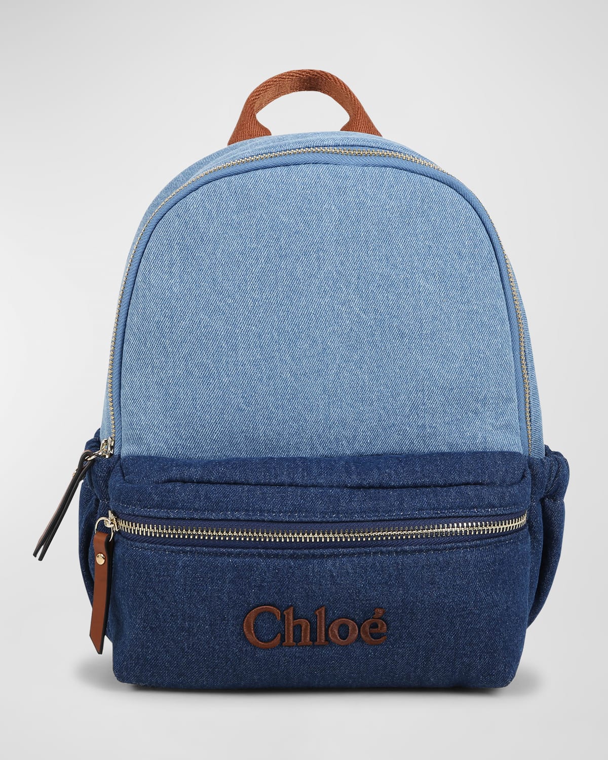 Chloé Kids Blue Embroidered Denim Backpack In Denim Blue