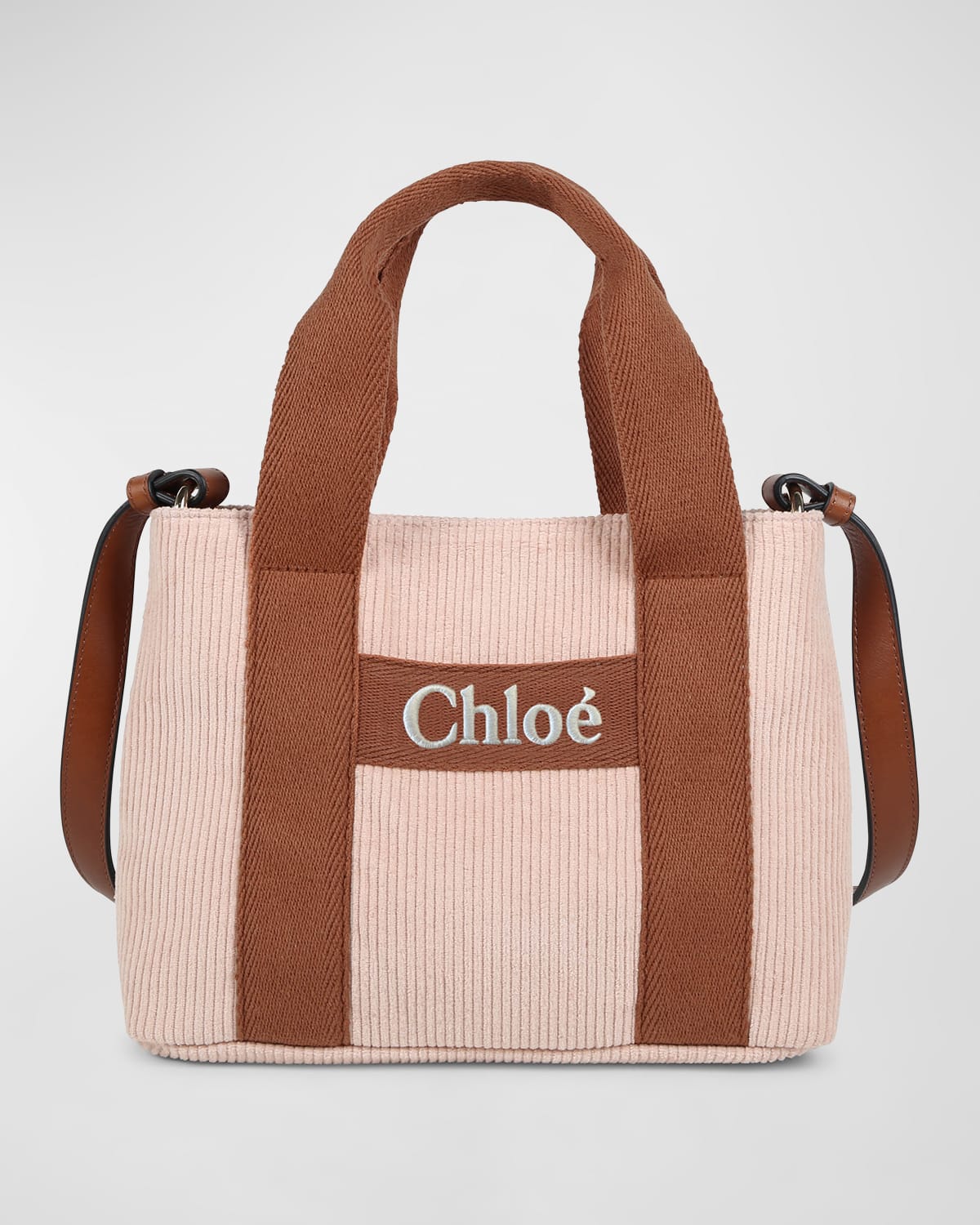 Chloé Girl's Corduroy Logo Top Handle Bag In Pale Pink