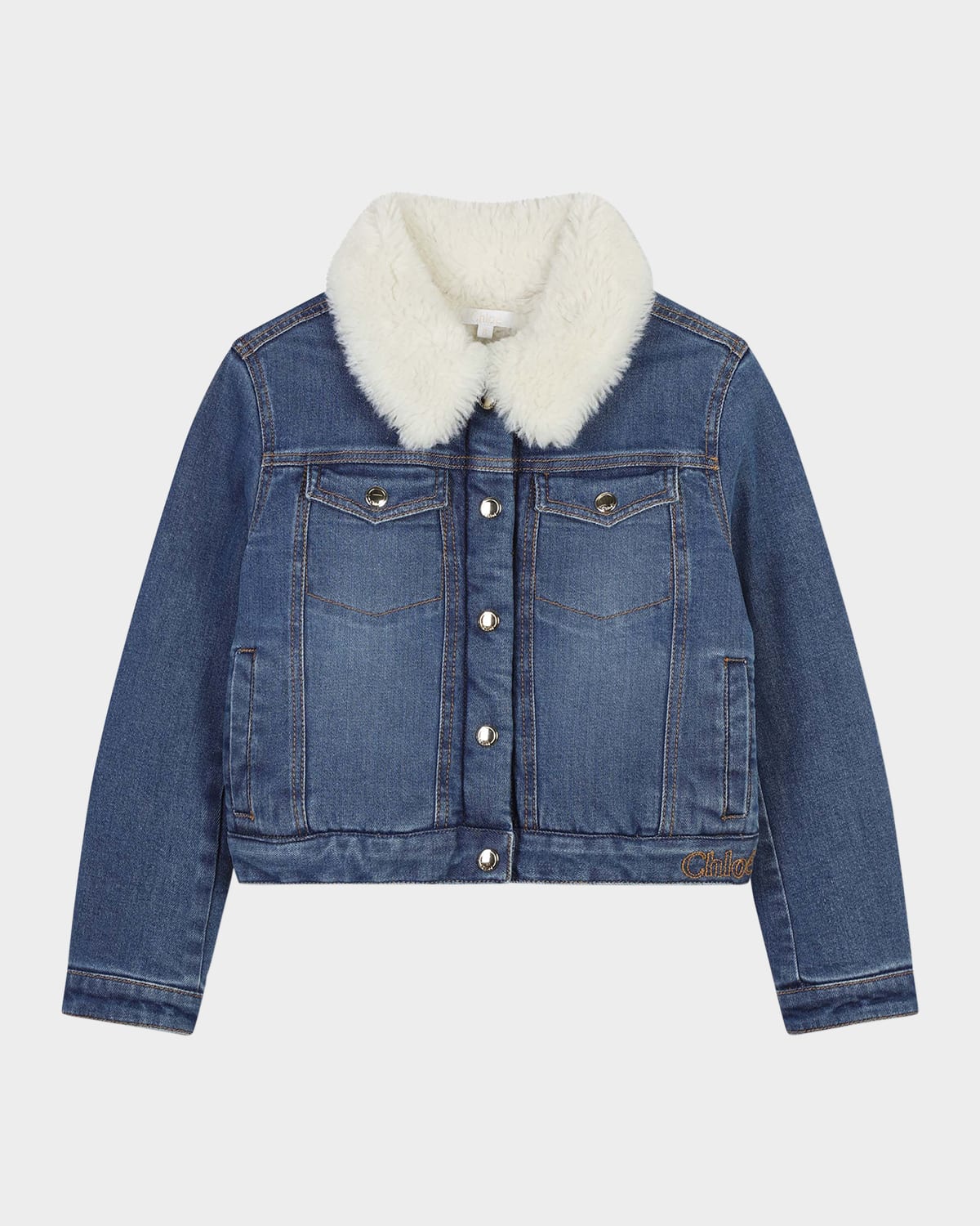 Chloé Faux-fur Collar Denim Jacket In Denim Blue