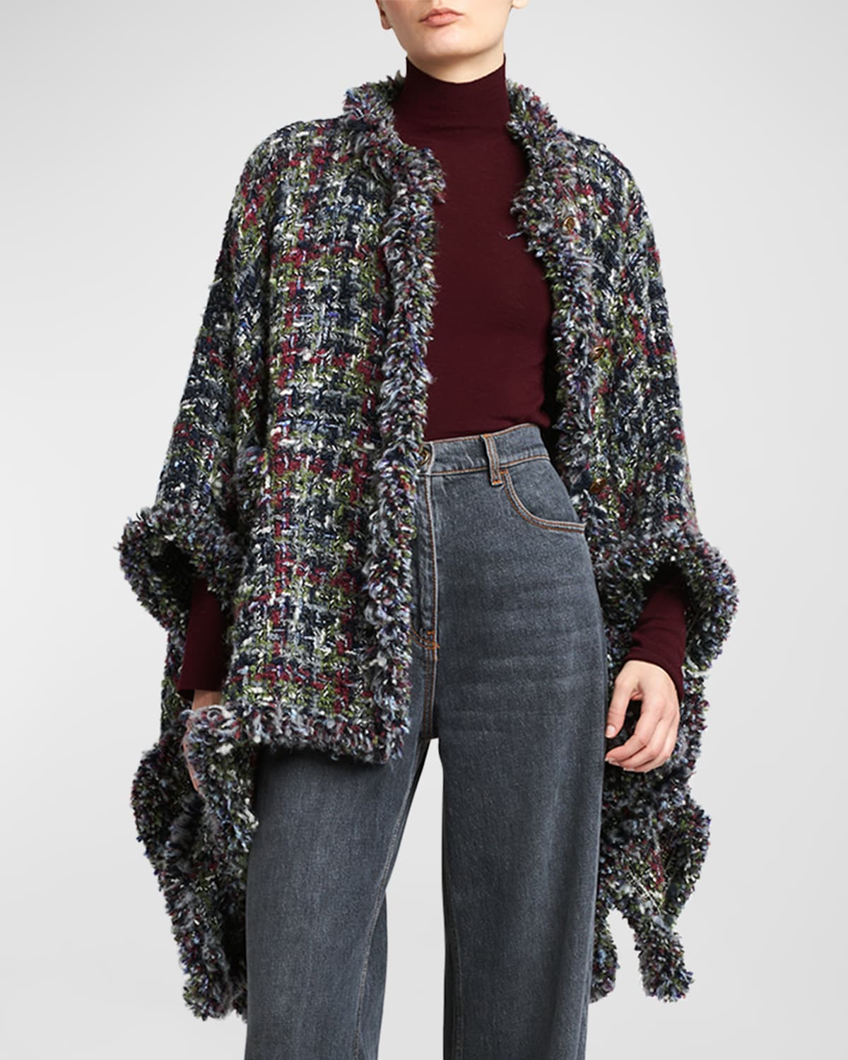 Tweed Wool-Blend Cape