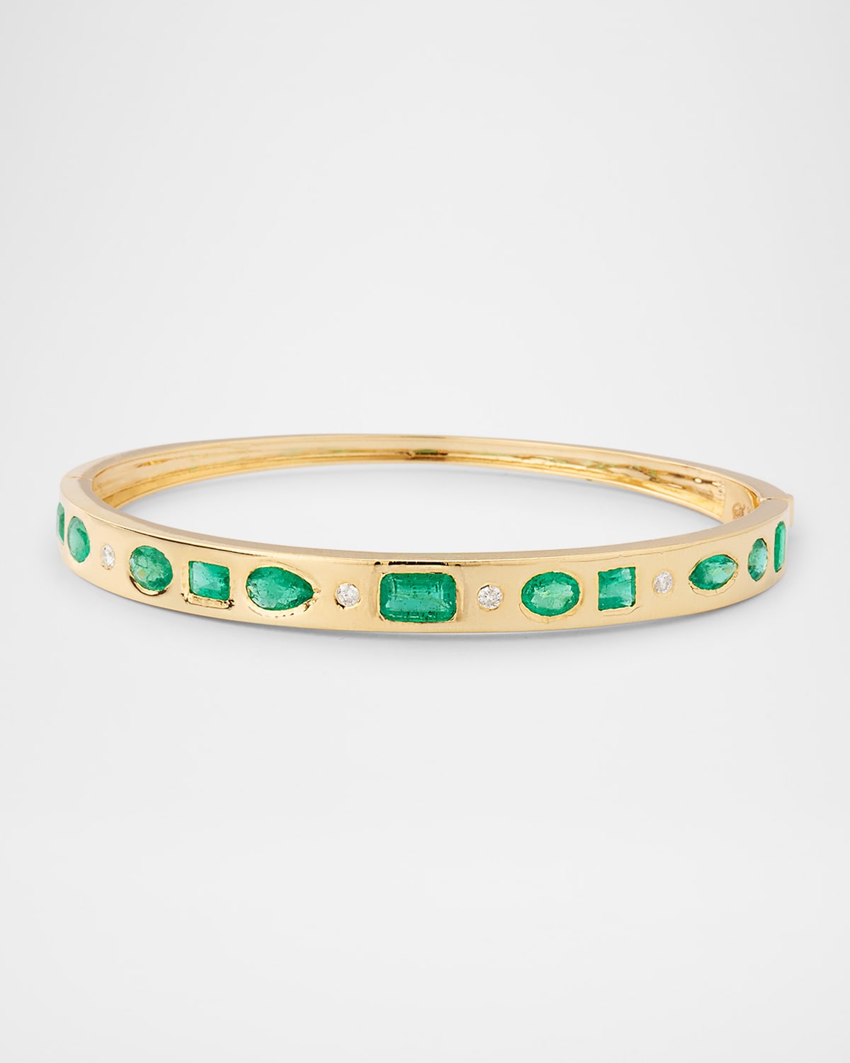 14K Yellow Gold Gypsy Diamond and Emerald Bangle Bracelet
