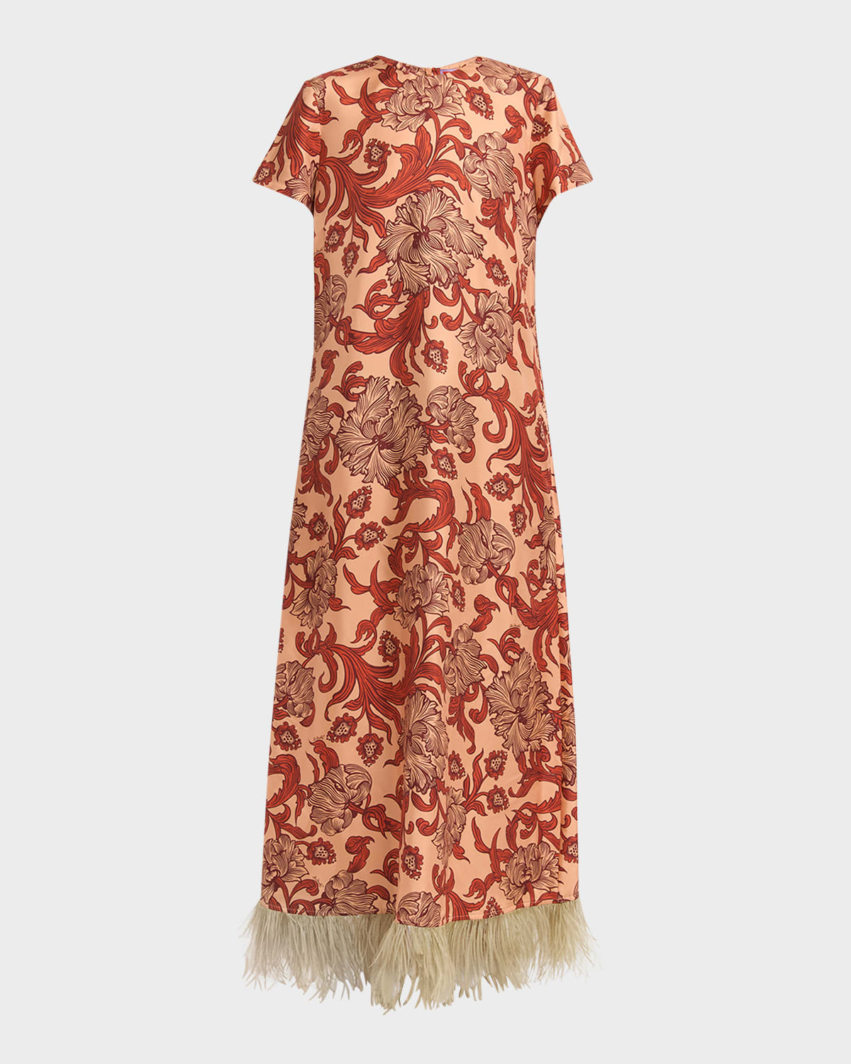 LA DOUBLEJ SHORT-SLEEVE FEATHER-HEM MAXI SWING DRESS 