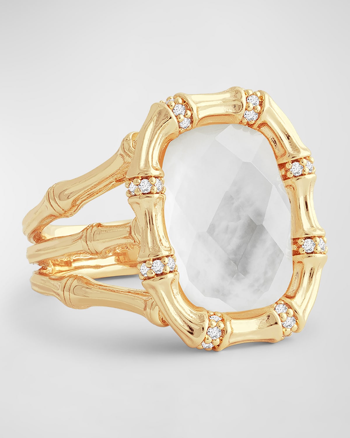 Anabel Aram Jewelry Bamboo With Stone Ring In Gold