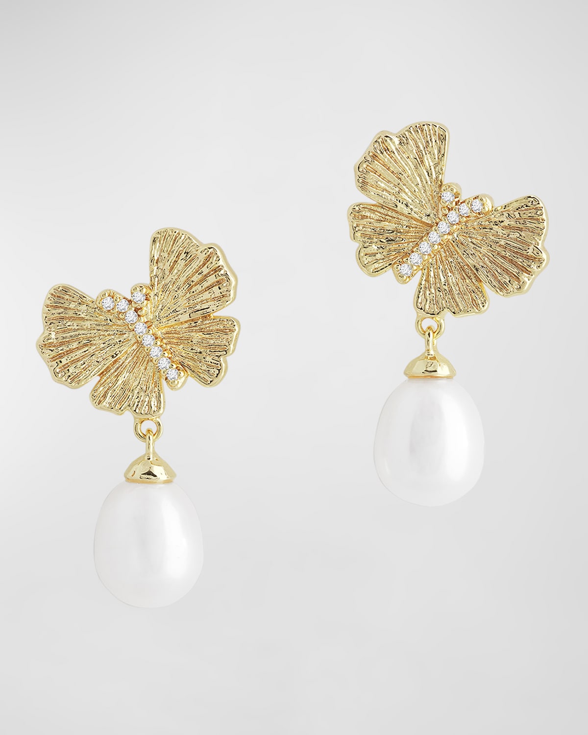 Anabel Aram Jewelry Butterfly With Pearl Drop Earrings In Gold