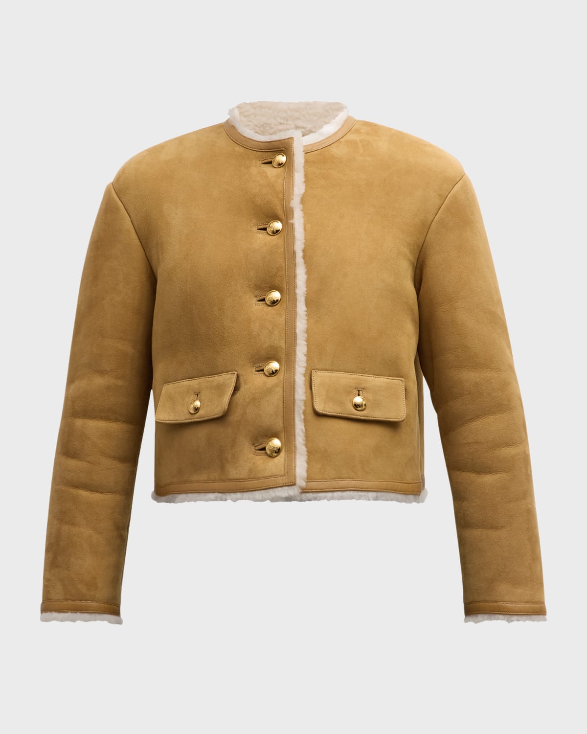 Shop Nili Lotan Zanie Lamb Shearling Short Coat In Tannatural
