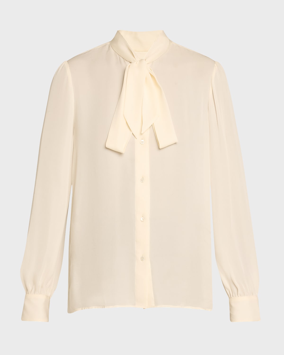 Shop Nili Lotan Carina Button-front Tie-neck Silk Top In Ivory