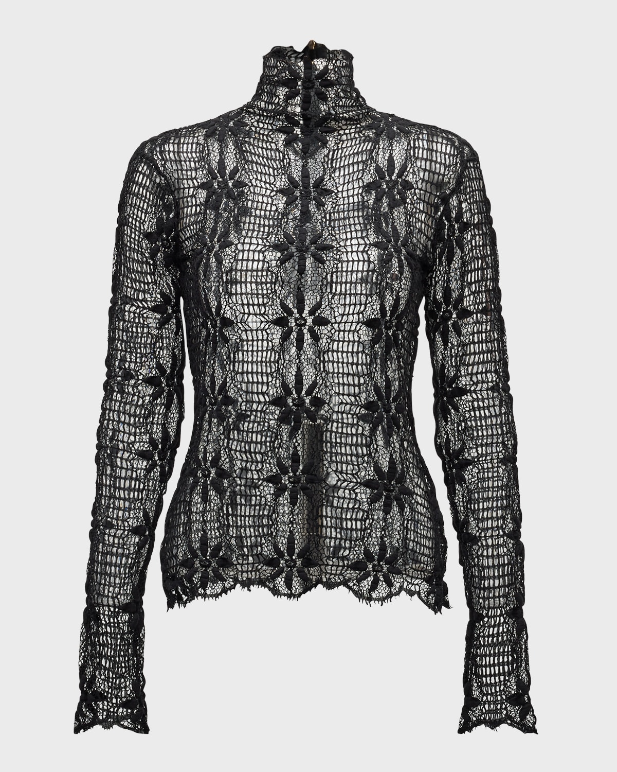 Ulla Johnson Amal Floral Lace Mock Neck Top In Noir