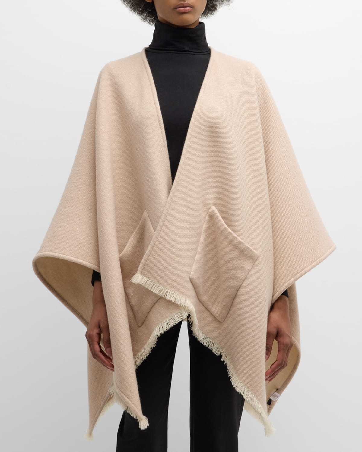 Fringed Cashmere-Blend Cape With Pockets