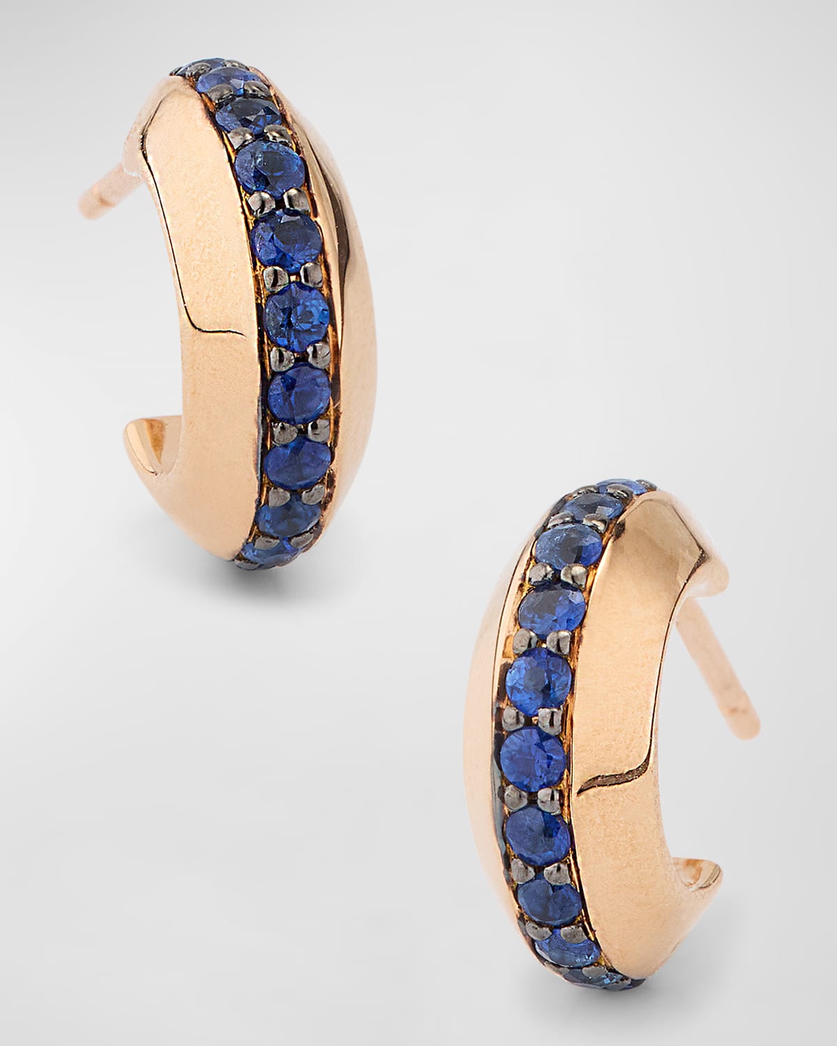 Grant 18K Rose Gold and Blue Sapphire Knife Edge Huggie Earrings