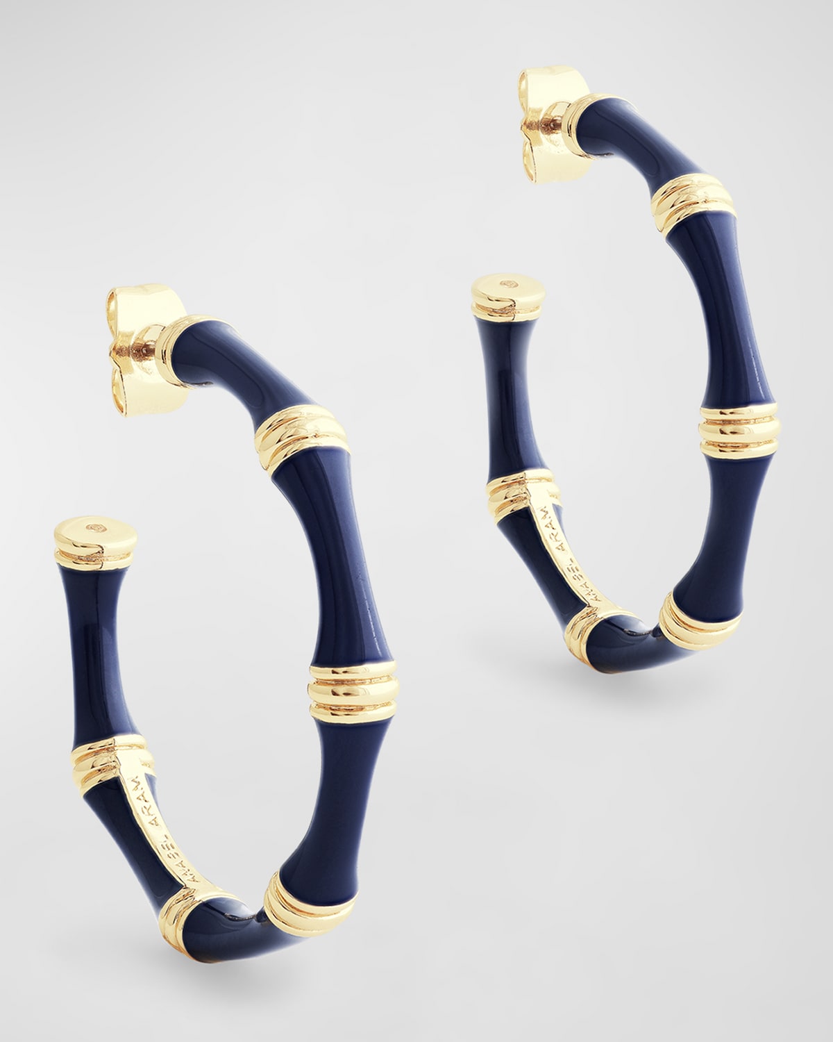 Anabel Aram Jewelry Bamboo Enameled Hoop Earrings In Blue