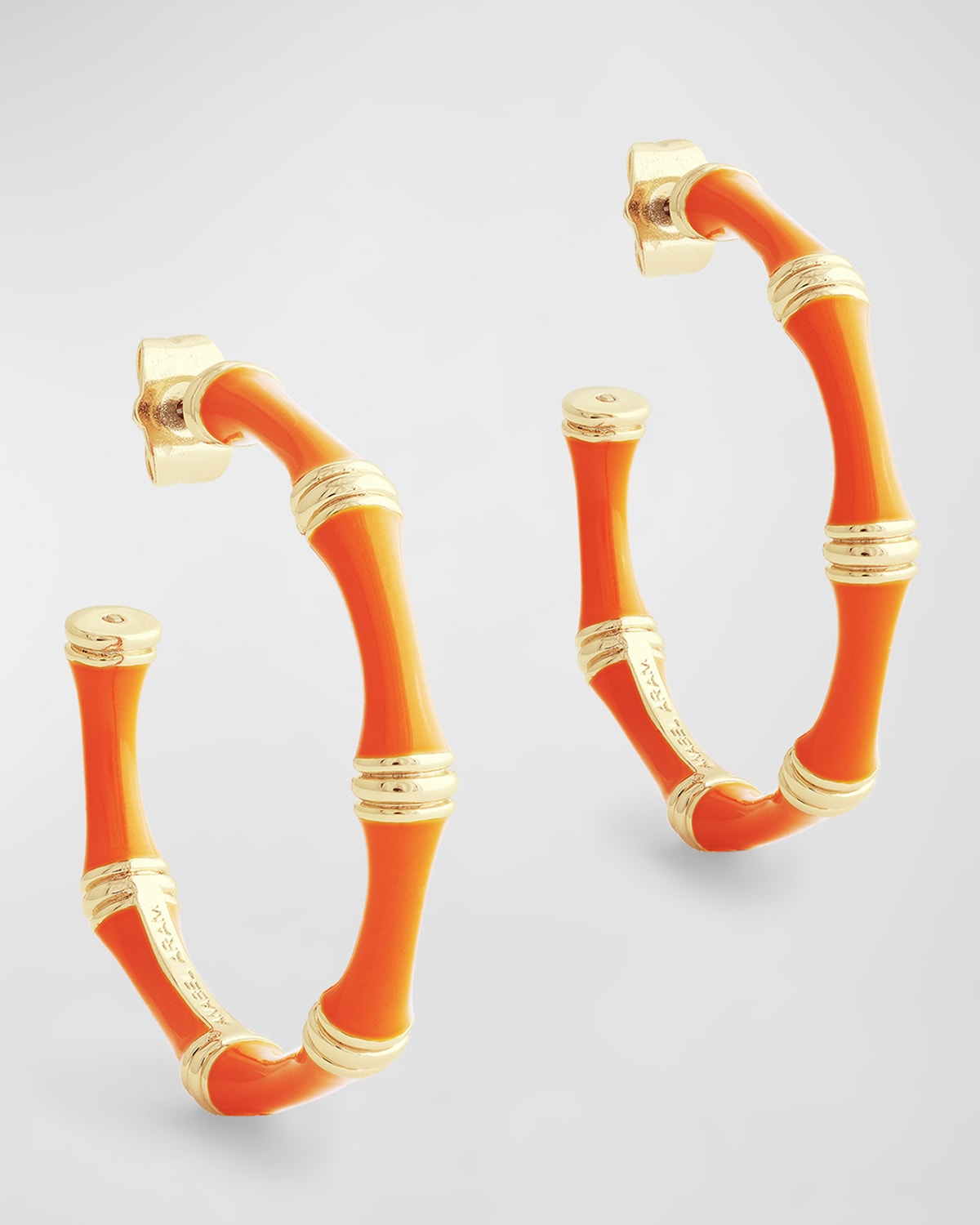 Anabel Aram Jewelry Bamboo Enameled Hoop Earrings In Orange