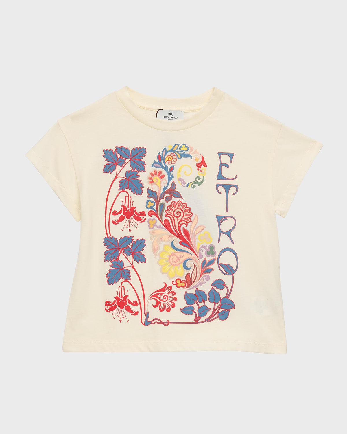 Shop Etro Girl's Logo-print Paisley-print T-shirt In White
