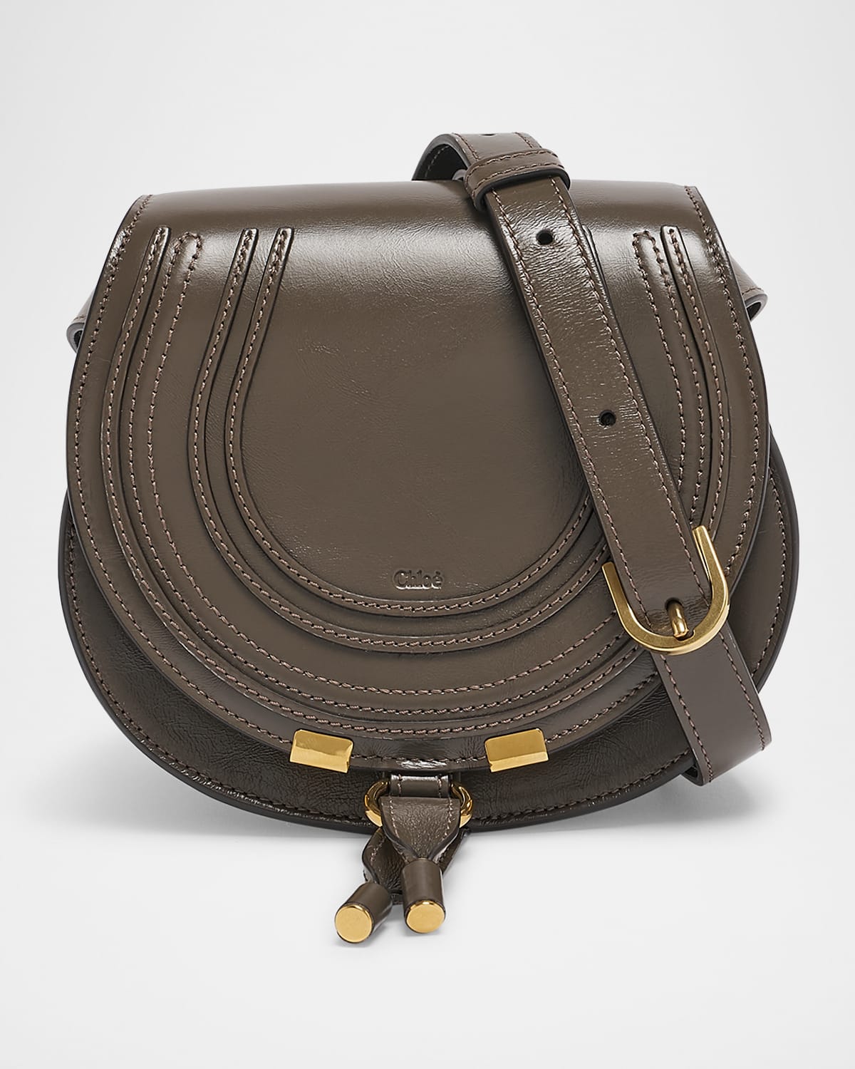 Chloé Marcie Small Crossbody Bag In Shiny Calfskin In Flannel Grey