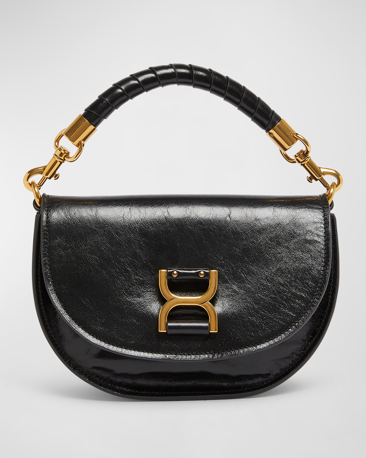 Chloé Marcie Flap Crossbody Bag In Shiny Calfskin In Black