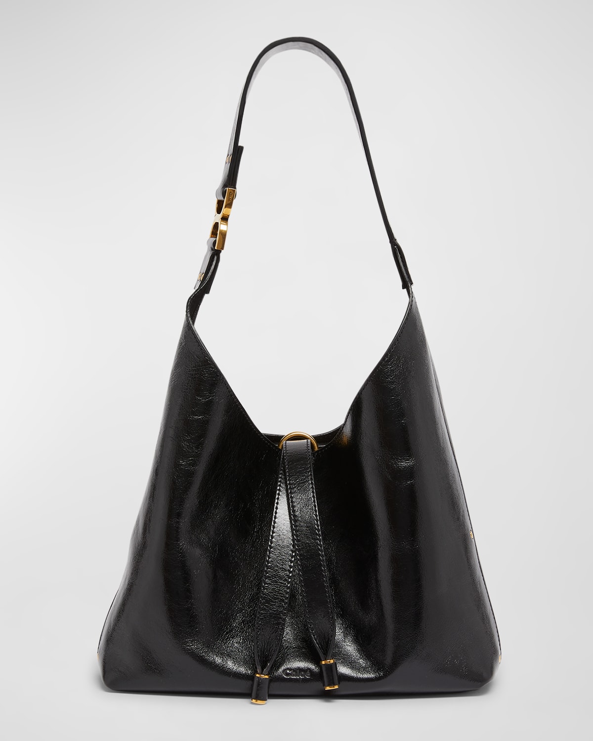 Chloé Marcie Small Hobo Bag In Shiny Calfskin In Black