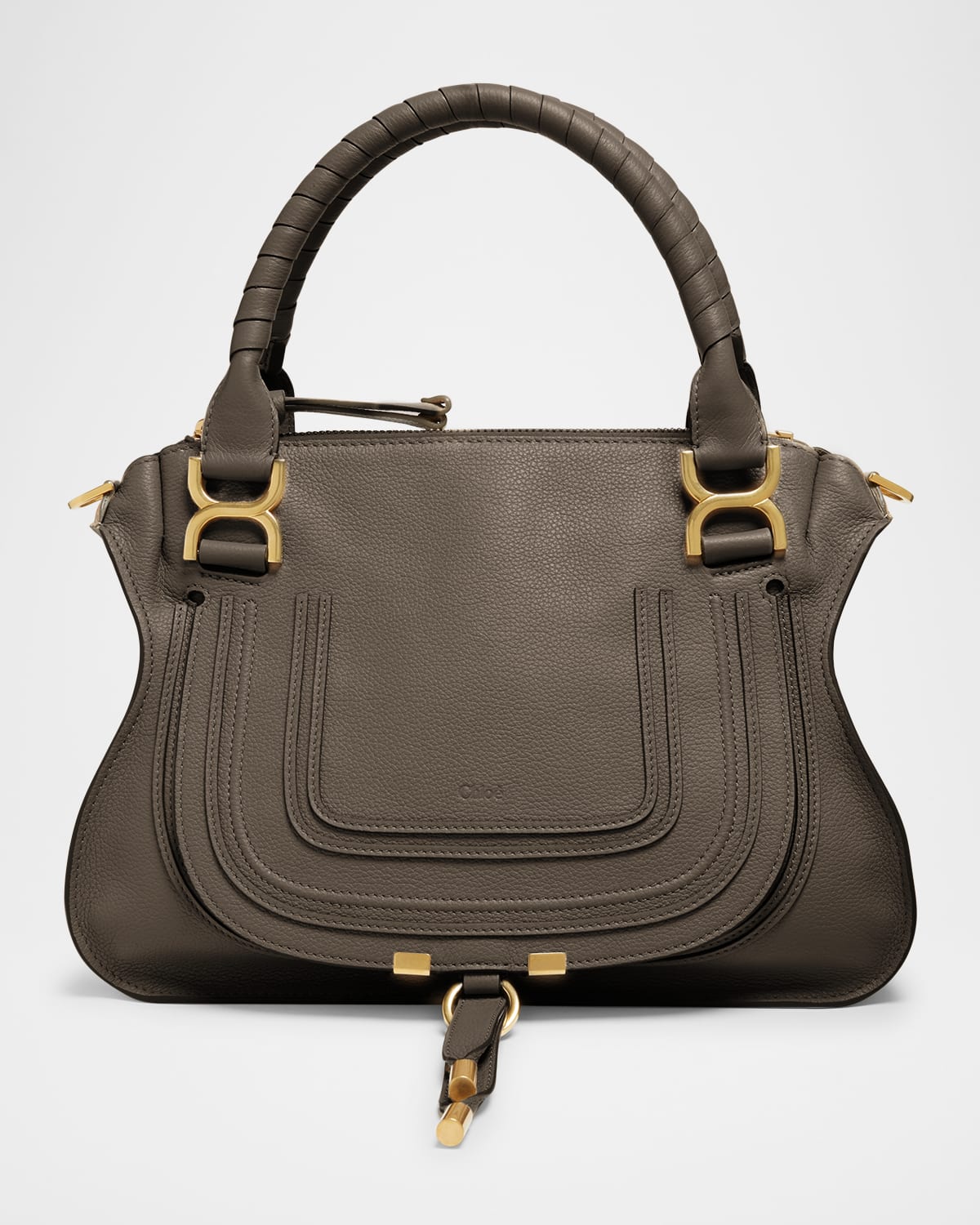 CHLOÉ MARCIE SMALL DOUBLE CARRY SATCHEL BAG IN SHINY CALFSKIN 