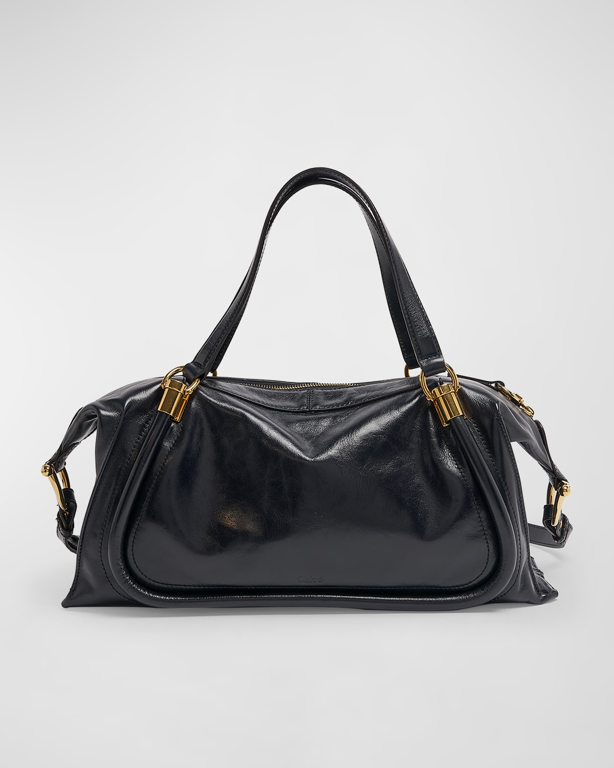 Chloé Paraty 24 Large Bag In Shiny Calfskin In Black