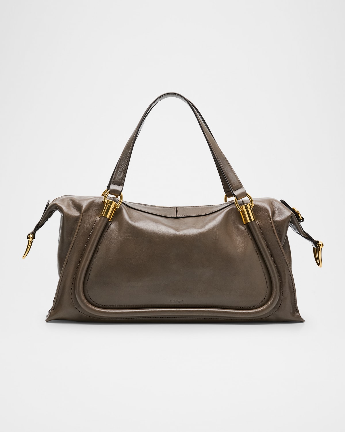 Chloé Paraty 24 Large Bag In Shiny Calfskin In Flannel Grey