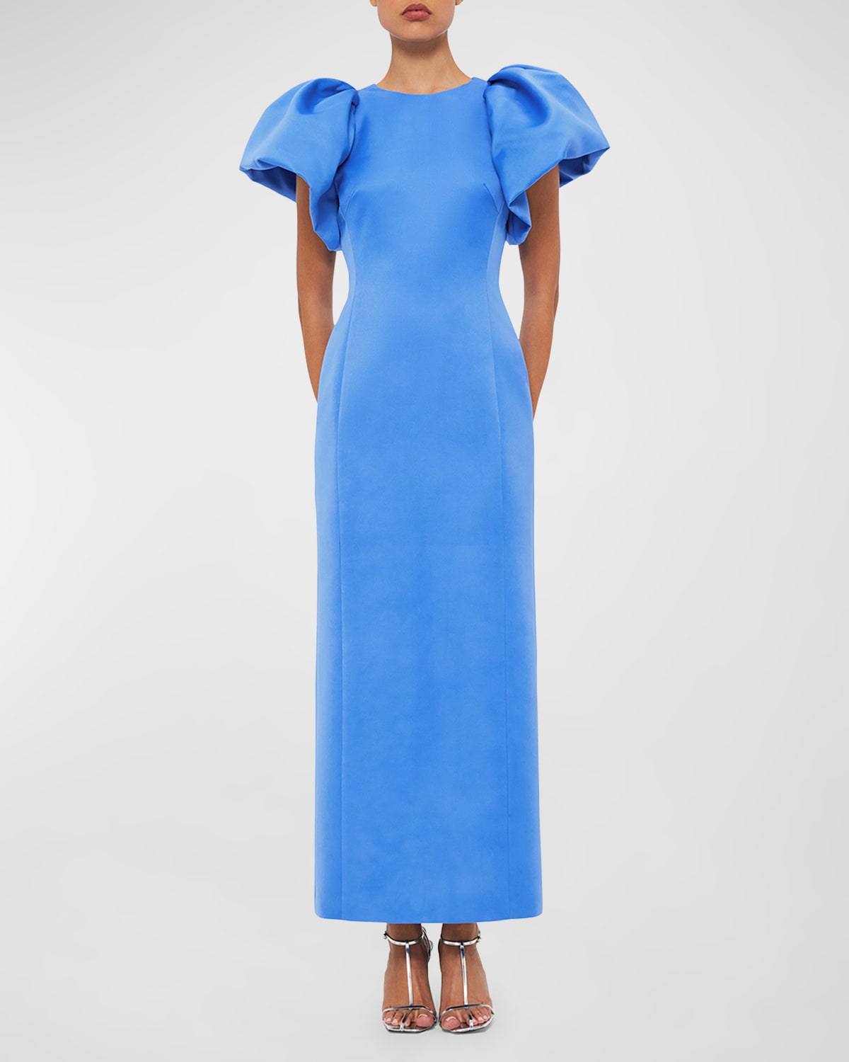 Lucinda Puff-Sleeve Column Maxi Dress