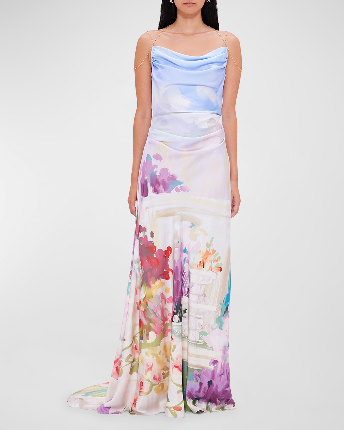 Imogen Draped Floral-Print Gown