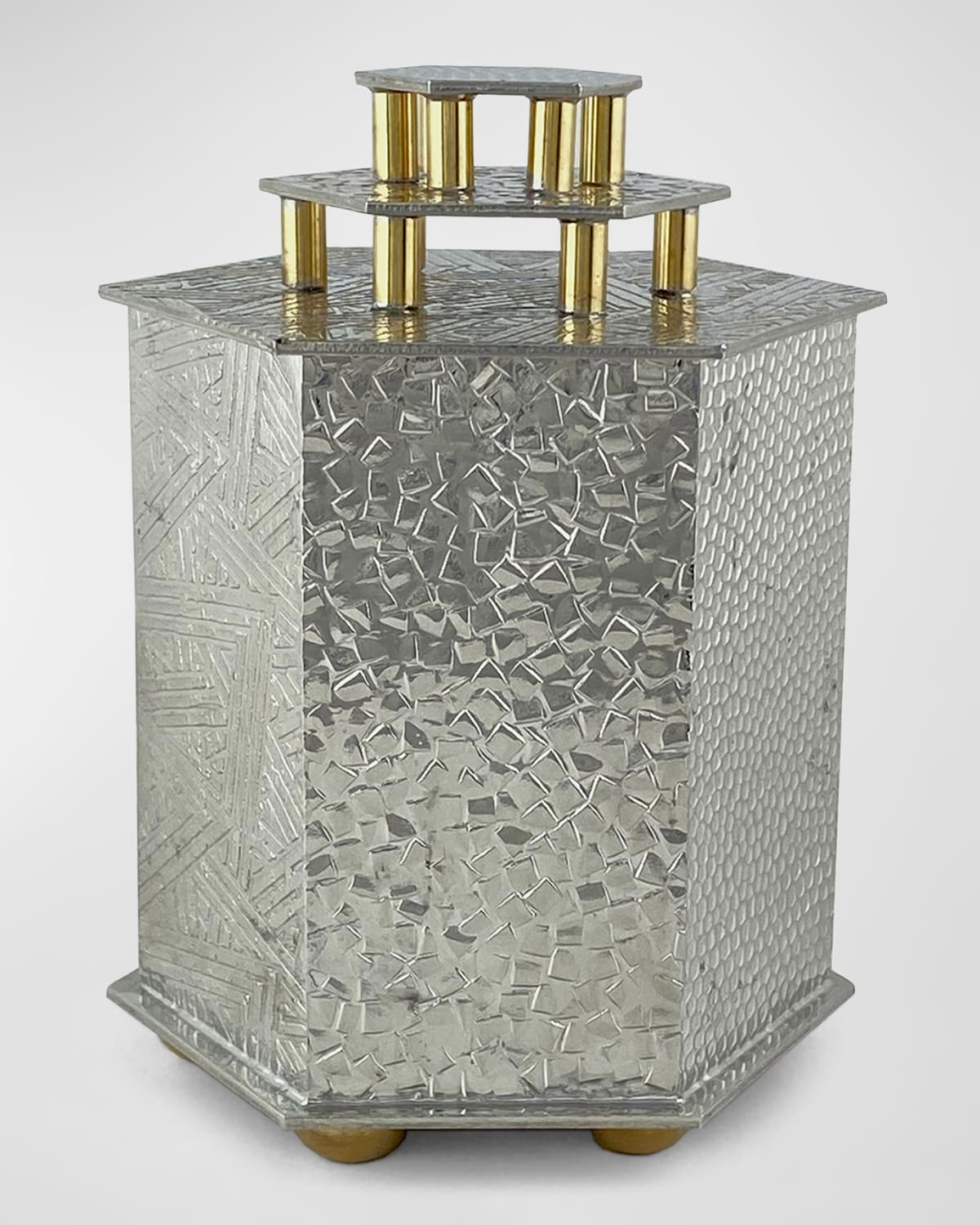 Joy Stember Metal Arts Studio Dinah Collection Hexagonal Tzedakah Box By Joy Stember In Pewter And Brass