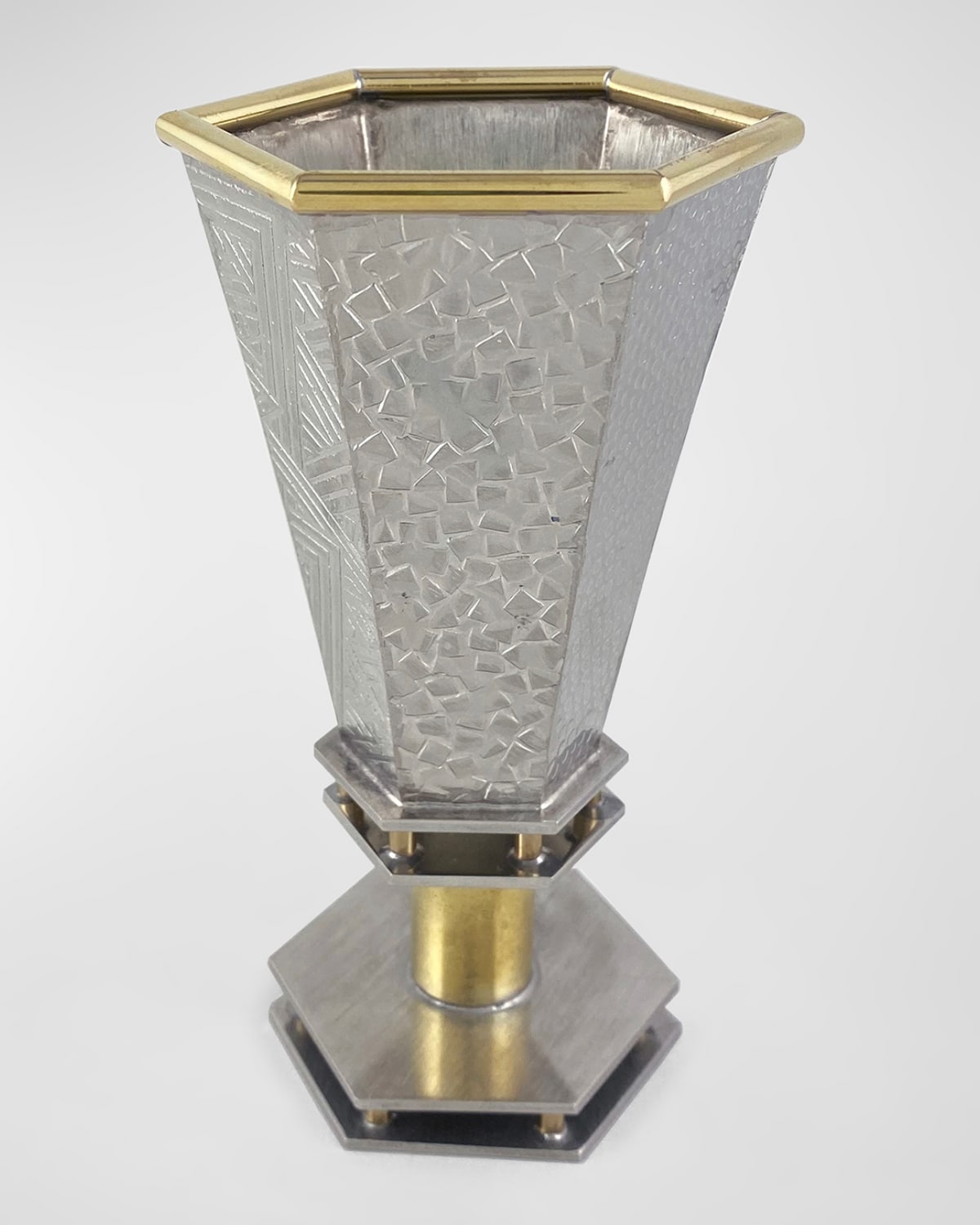 Joy Stember Metal Arts Studio Dinah Collection Hexagonal Kiddush Cup By Joy Stember In Pewter And Brass